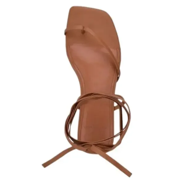 Marc Fisher LTD Square Toe Strappy Thong Sandal Brown 11 - Picture 2 of 7